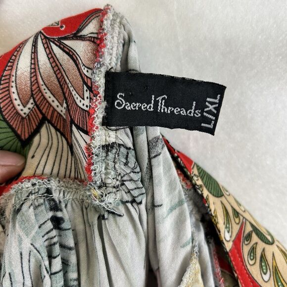 Tropical Resort Blouse Sacred Threads V Neckline Sz L/XL flowy relaxed island - Picture 5 of 10